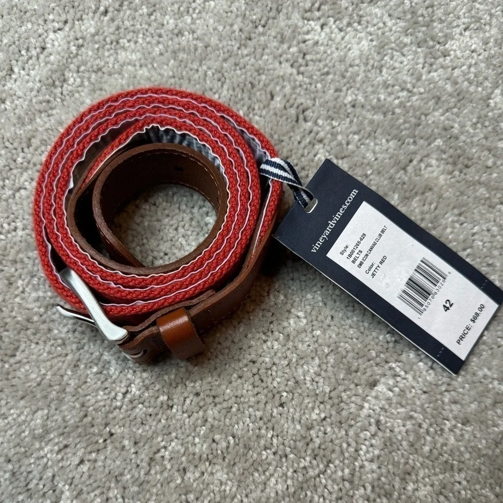 NWT Vineyard Vines Men's Red Canvas Club Belt Red Nautical $68 Sz 32 or 36 or 38